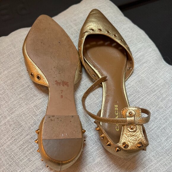Coach Gold Studded Pointed Toe Flats Size 7B - AS-IS - Repair / Project - Picture 1 of 4